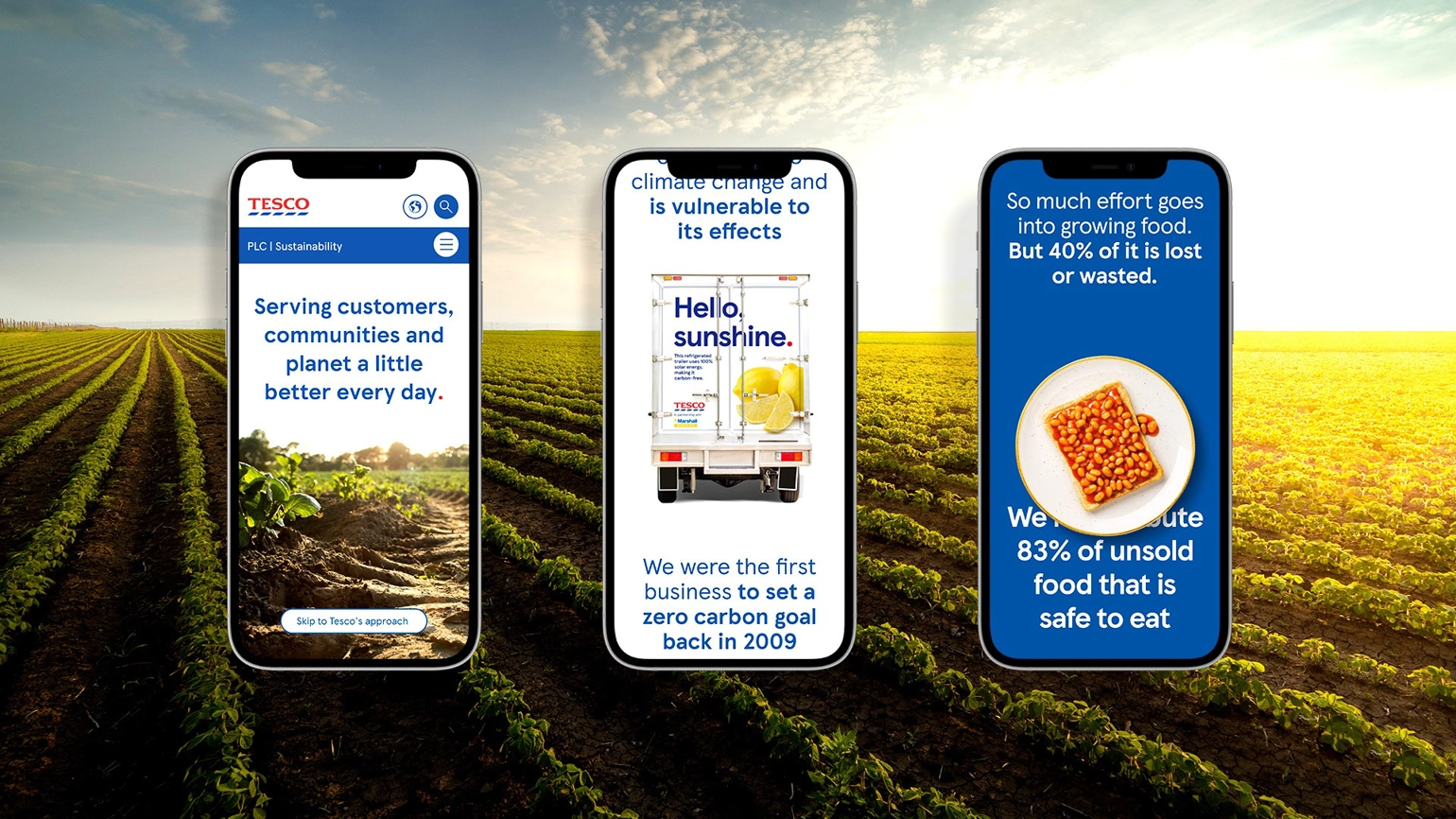 The display of different Tescoplc website's section on a mobile device